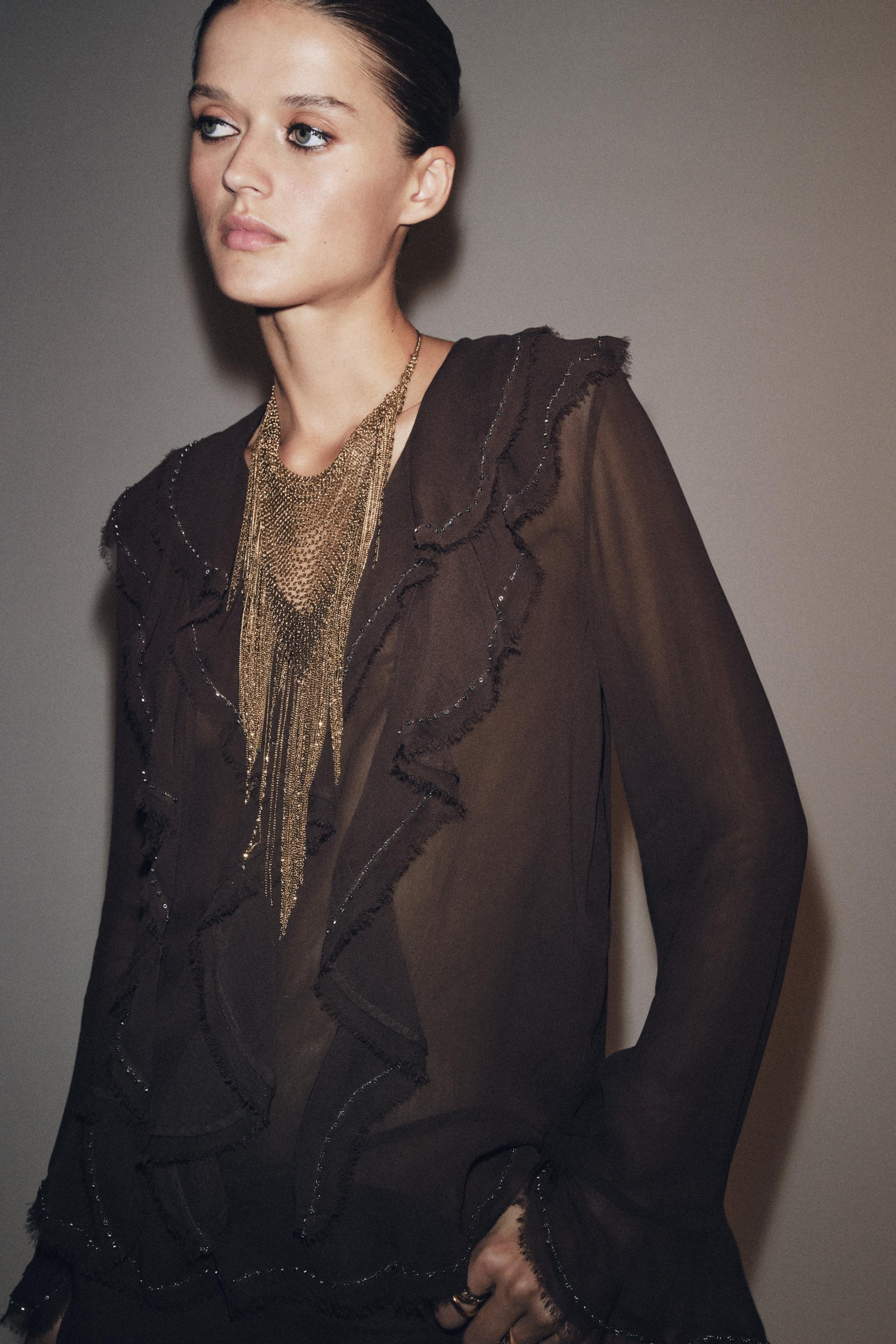 ZW COLLECTION BEADED RUFFLE BLOUSE